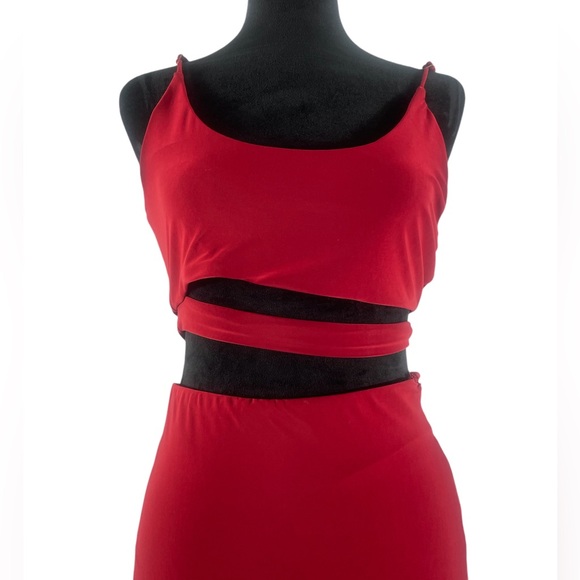 Red,Wine 2 piece dress, long pencil skirt with crop cut out top,Large, New - Picture 2 of 11